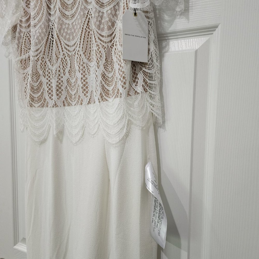 Dress The Population White Lace Scalloped Gown Maxi‎ Dress with Slit NWT - Picture 6 of 6